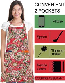 img 3 attached to 👩 Soft Cotton Linen 2-Pack Bib Aprons for Women: Kitchen Chef Aprons with Pockets, Adjustable & Machine Washable - 001