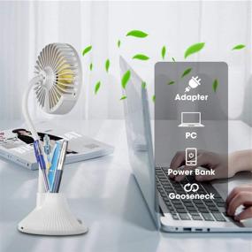 img 1 attached to TREKOO Desk Fan Lamp Combo: Rechargeable USB Fan with Adjustable Brightness LED 💡 Lamp - 3 Speeds, Flexible Gooseneck Design - Ideal for Home, Office, and Travel