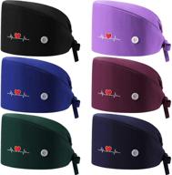 👒 breathable bouffant caps with adjustable tie back and sweatband - geyoga 6-piece set logo