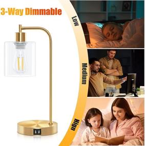 img 2 attached to 🔌 Set of 2 Lodstob Gold Industrial 3-Way Dimmable Table Lamps with Vintage Touch Control, 2 USB Ports, Glass Shade - Perfect for Reading, Living Room, Bedside Nightstand - Bulbs Included