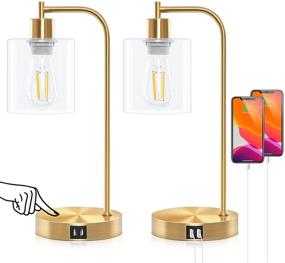 img 4 attached to 🔌 Set of 2 Lodstob Gold Industrial 3-Way Dimmable Table Lamps with Vintage Touch Control, 2 USB Ports, Glass Shade - Perfect for Reading, Living Room, Bedside Nightstand - Bulbs Included