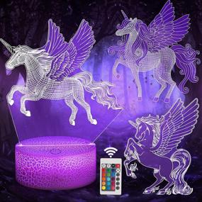 img 4 attached to 🦄 Unicorn Toys for Girls Age 3-8 - Unicorn Gifts Night Light 3D Illusion with 16 Colors - Touch & Remote Control - Perfect Christmas and Birthday Gift for 3-8 Year Old Girls