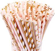 🎉 200-pack pink and gold party paper straws - 8 unique patterns for party, birthday, wedding, bridal shower, baby shower supplies and decorations logo