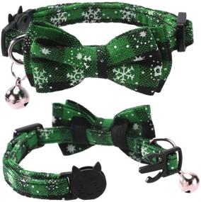 img 2 attached to 🐈 2-Pack/Set Christmas Cat Collar Breakaway with Cute Bow Tie and Bell for Kitty - Adjustable Safety Plaid - Lamphyface