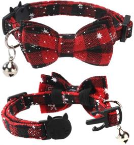 img 1 attached to 🐈 2-Pack/Set Christmas Cat Collar Breakaway with Cute Bow Tie and Bell for Kitty - Adjustable Safety Plaid - Lamphyface