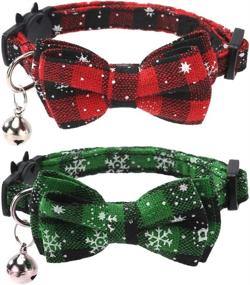 img 4 attached to 🐈 2-Pack/Set Christmas Cat Collar Breakaway with Cute Bow Tie and Bell for Kitty - Adjustable Safety Plaid - Lamphyface