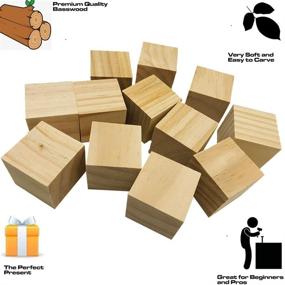 img 1 attached to Fycooler 12pcs 2-inch Unfinished Wooden Blocks - Natural Wood Cubes for Carving, Painting, and Whittling - Arts and Crafts Supplies for DIY Projects, Home Decor, and Toddler Toys