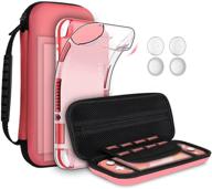 🎮 geeric 8pcs case compatible with switch lite: essential carrying case kit with soft silicon case, screen protectors, thumb caps, and storage carrying coral logo