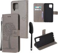 📱 mavis's diary flip case for galaxy a42 5g - stylish gray wallet cover with styluses, card slots, and tempered glass screen protector for samsung galaxy a42 5g 6.6 logo