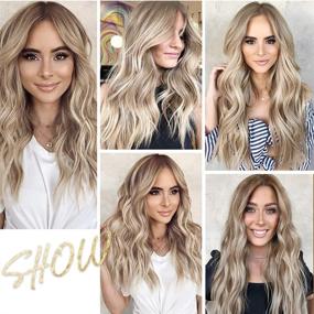 img 3 attached to 👩 Emmor Long Ombre Blonde Lace Front Wig for Women: Natural Wavy Daily Hair Synthetic Lace Wig, 25 Inch Length, Middle Part, Hand Tied, Long-lasting, Lightweight