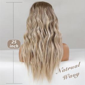 img 1 attached to 👩 Emmor Long Ombre Blonde Lace Front Wig for Women: Natural Wavy Daily Hair Synthetic Lace Wig, 25 Inch Length, Middle Part, Hand Tied, Long-lasting, Lightweight