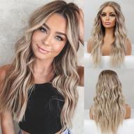 👩 emmor long ombre blonde lace front wig for women: natural wavy daily hair synthetic lace wig, 25 inch length, middle part, hand tied, long-lasting, lightweight logo