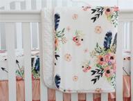 плед для младенцев sahaler boho floral baby minky: дизайн перьев и флоральный узор 34x42 дюйма - комфорт и стиль для детских кроваток. логотип