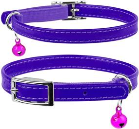 img 3 attached to 🐱 SEO-Optimized Breakaway Leather Cat Collar with Bell & Elastic Strap - Leather Kitten Collar - Pet Collar Leather - Blue Red Pink Orange Yellow Purple Black (Neck Fit 6 3/4"-7 7/8", Purple)