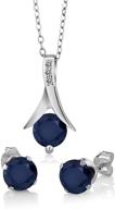 💙 blue sapphire and white diamond pendant earrings set – 3.05 ct round – 925 sterling silver with 18 inch chain by gem stone king logo