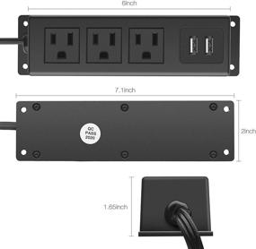 img 2 attached to 💡 Настенная розетка с USB и плоским штекером CCCEI с 3 розетками, розетка для стола с креплением, сетевой удлинитель с шнуром 6 футов, 125V 60Гц 12А 1500Вт