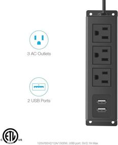 img 3 attached to 💡 Настенная розетка с USB и плоским штекером CCCEI с 3 розетками, розетка для стола с креплением, сетевой удлинитель с шнуром 6 футов, 125V 60Гц 12А 1500Вт