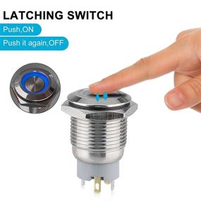 img 3 attached to Pack of 5 Metal Latching Push Button Switches - 16mm with Blue LED Light - 12V/24V DC