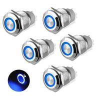 pack of 5 metal latching push button switches - 16mm with blue led light - 12v/24v dc logo