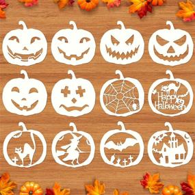 img 4 attached to 🎃 Mocoosy 12 Pcs 8 Inch Halloween Stencils: Carve Large Pumpkins with Reusable Plastic Stencils for Wood, Wall, Fabrics, and Windows