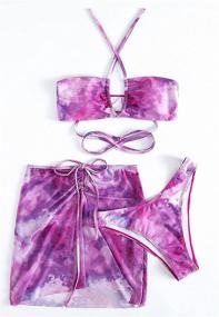 img 1 attached to 👙 Stunning Romwe Women's 3 Pack Tie Dye Criss Cross Halter Cheeky Bikini Swimsuit Set with Fashionable Beach Skirt