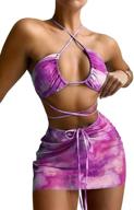 👙 stunning romwe women's 3 pack tie dye criss cross halter cheeky bikini swimsuit set with fashionable beach skirt logo