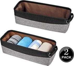 img 3 attached to 🛀 Soft Cotton Fabric Home Storage Bin with Coated Interior & Handles(2 Pack)-Toilet Paper Holder-Organizer for Towels, Diapers, DVD's-for Closets, Cabinets, Shelves, Media Consoles (Grey/Black)