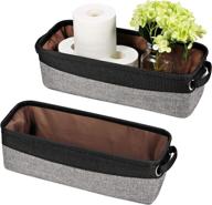 🛀 soft cotton fabric home storage bin with coated interior & handles(2 pack)-toilet paper holder-organizer for towels, diapers, dvd's-for closets, cabinets, shelves, media consoles (grey/black) логотип