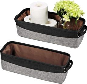 img 4 attached to 🛀 Soft Cotton Fabric Home Storage Bin with Coated Interior & Handles(2 Pack)-Toilet Paper Holder-Organizer for Towels, Diapers, DVD's-for Closets, Cabinets, Shelves, Media Consoles (Grey/Black)