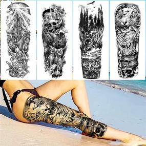 img 1 attached to VANTATY 20 Sheets Extra Large Full Arm Temporary Tattoos for Men Adults, Tiger Snake Leopard Lion King Temporary Tattoos Sleeve for Women, Waterproof Fake Tattoo Stickers for Kids, Warrior Tattoos