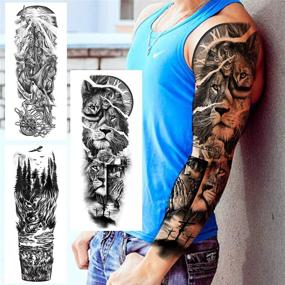 img 3 attached to VANTATY 20 Sheets Extra Large Full Arm Temporary Tattoos for Men Adults, Tiger Snake Leopard Lion King Temporary Tattoos Sleeve for Women, Waterproof Fake Tattoo Stickers for Kids, Warrior Tattoos