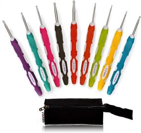 img 4 attached to 🧶 LAYER 9 PCS Crochet Hooks Set - Ergonomic with Extended Soft Grip Handle (Size B 2.5mm to J 6mm) - Ideal for Arthritic Hands Crochet