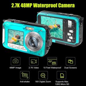 img 3 attached to Full HD 2.7K 48MP Waterproof Camera for Snorkeling - Dual Screen, 16X Digital Zoom, Flashlight, 10 Feet Waterproof Capability