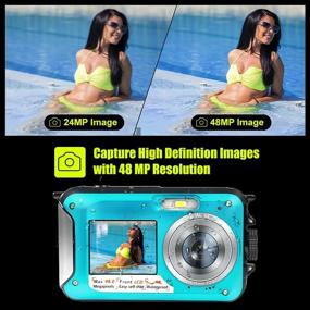 img 1 attached to Full HD 2.7K 48MP Waterproof Camera for Snorkeling - Dual Screen, 16X Digital Zoom, Flashlight, 10 Feet Waterproof Capability