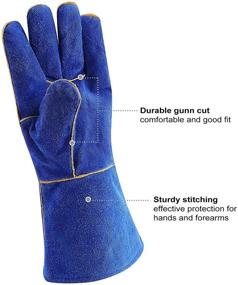 img 2 attached to 🔥 DEKO Blue 14-inch Leather Welding Gloves - Heat Resistant Forge Glove for Mig, Tig Welder, BBQ, Furnace, Camping, Stove, Fireplace & More