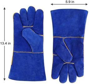 img 3 attached to 🔥 DEKO Blue 14-inch Leather Welding Gloves - Heat Resistant Forge Glove for Mig, Tig Welder, BBQ, Furnace, Camping, Stove, Fireplace & More