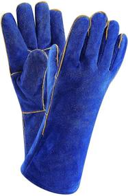 img 4 attached to 🔥 DEKO Blue 14-inch Leather Welding Gloves - Heat Resistant Forge Glove for Mig, Tig Welder, BBQ, Furnace, Camping, Stove, Fireplace & More