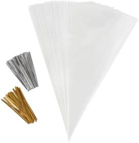 img 4 attached to 🍬 200 Pcs Clear Cone Shaped Cellophane Triangle Candy Bags with 200 Twist Ties - Ideal for Favor Candy, Popcorn, Handmade Cookies, Sweets, Crafts - 15'' x 7'' Size
