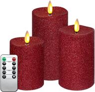 🕯️ pack of 3 flameless flickering red powder christmas candles - battery operated home decor with remote timer; ideal for halloween décor логотип