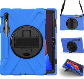 img 4 attached to Samsung Tab S7 Case with S Pen Holder SM-T870/T875 | Heavy Duty Durable Protective Cover with Swivel Stand, Hand Grip, and Shoulder Strap | Blue | Designed for Galaxy Tab S7 11 Inch Tablet 2020 | Ideal for Kids