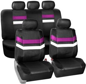 img 4 attached to 🪑 Фиолетовые чехлы для сидений из кожи группы FH PU006PURPLE115 - полный комплект, безопасны для подушек безопасности и готовы к разделенной скамье
