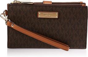 img 4 attached to Michael Kors Adele Double-Zip Wristlet 7+ Brown One Size - Stylish Convenience at Your Fingertips!