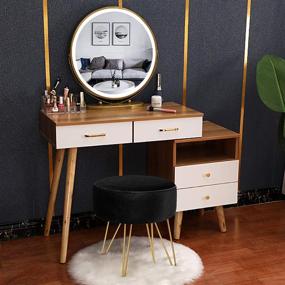 img 3 attached to 🪑 Elevate Your Space with the ERONE Round Footstool Ottoman in Velvet - Versatile Makeup Chair and Side Table with Gold Metal Legs for Kitchen, Bedroom, and Living Room (Black)