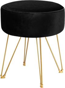 img 4 attached to 🪑 Elevate Your Space with the ERONE Round Footstool Ottoman in Velvet - Versatile Makeup Chair and Side Table with Gold Metal Legs for Kitchen, Bedroom, and Living Room (Black)