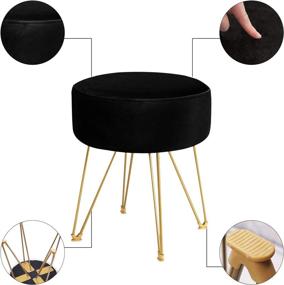 img 2 attached to 🪑 Elevate Your Space with the ERONE Round Footstool Ottoman in Velvet - Versatile Makeup Chair and Side Table with Gold Metal Legs for Kitchen, Bedroom, and Living Room (Black)