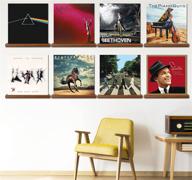 organize and showcase your vinyl collection with our set of 8 record shelves - vintage pine wood album holder, wall mount, and display stand in brown logo