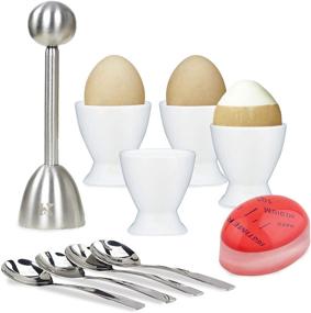 img 4 attached to 🥚 Elegant Egg Cups & Cracker Set: Ceramic Egg Holders, Spoons, and Topper-Vibration Tool for Hard & Soft Boiled Eggs - Multipurpose Mini Dishes in a Beautiful Storage Box (Set of 4 + Bonus!)