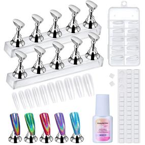 img 4 attached to 💅 Enhance Your Nail Art Skills with Acrylic Nail Practice Stand - 2 Sets Magnetic Nail Tips Holders, 48Pcs Reusable Adhesive Putty, 100Pcs Coffin False Nail Tips, 7g Nail Glue Included (Silver)