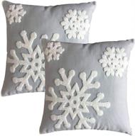 🎁 hupplle soft square snowflake theme home decorative canvas cotton embroidery throw pillow covers 18x18 christmas pillow cases home bed sofa car decorative in grey - pack of 2 логотип