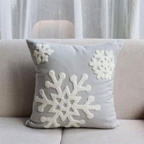 img 2 attached to 🎁 Hupplle Soft Square Snowflake Theme Home Decorative Canvas Cotton Embroidery Throw Pillow Covers 18x18 Christmas Pillow Cases Home Bed Sofa Car Decorative in Grey - Pack of 2